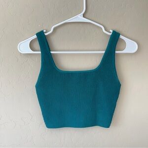 Babaton Teal Square-Neck Crop Top